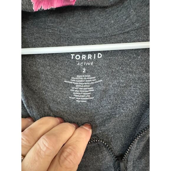 Torrid Active Zip Gray Floral Jacket Hoodie 2 2X Activewear - Picture 5 of 8